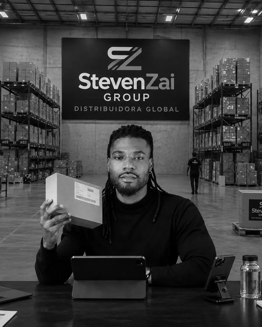 Steven Zai no centro de operação, com pedido pronto para envio