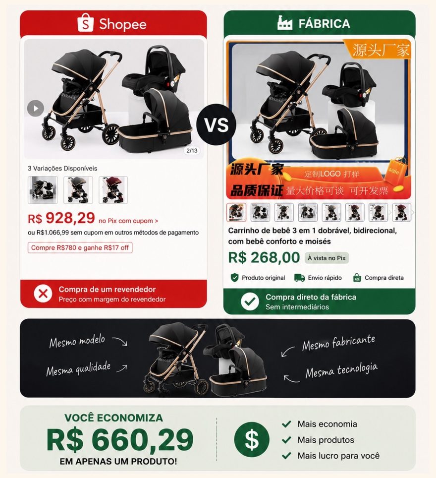 Comparação de preço: loja x fábrica